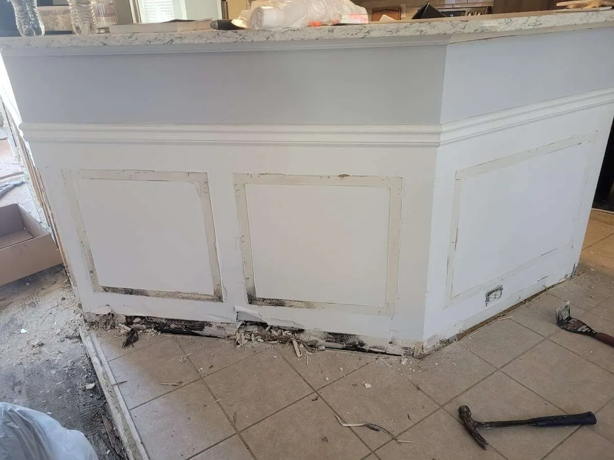 Water damage and mold on kitchen during Sewage Cleanup & Sanitation in Arab